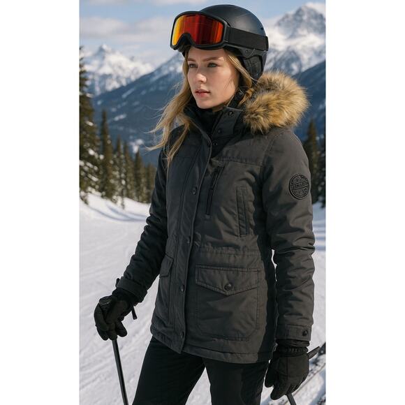 Noize Gray Ella Parka Winter Faux Fur Detachable Hood Jacket Women Sz L Ski Snow - Picture 2 of 16